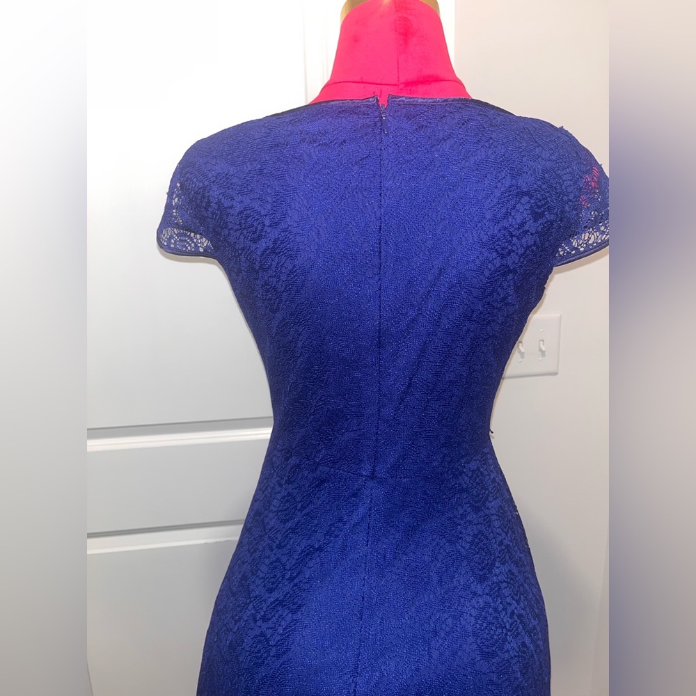 Kasper Royal Blue Lace Midi Dress with Cap Sleeves - Picture 2 of 9